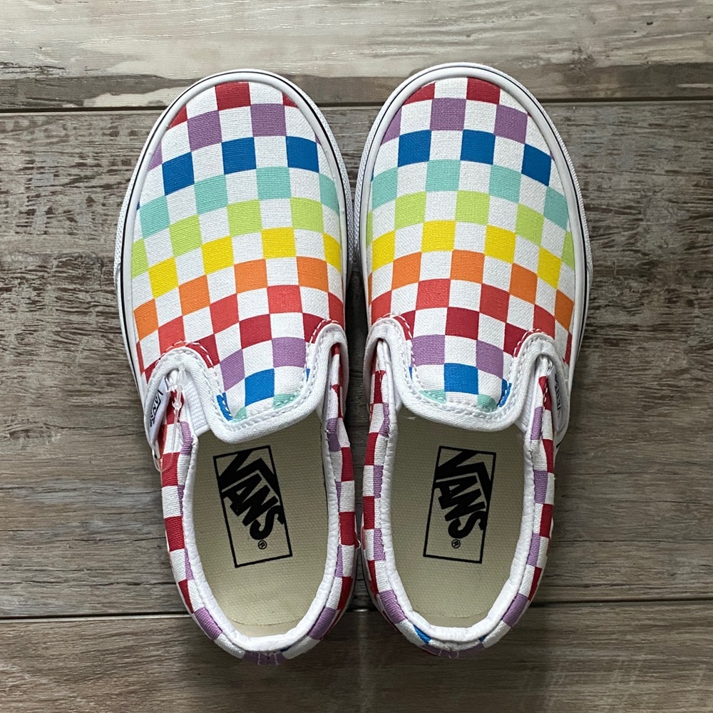 Vans Kids Colorful Checkered Slip-On Sneakers